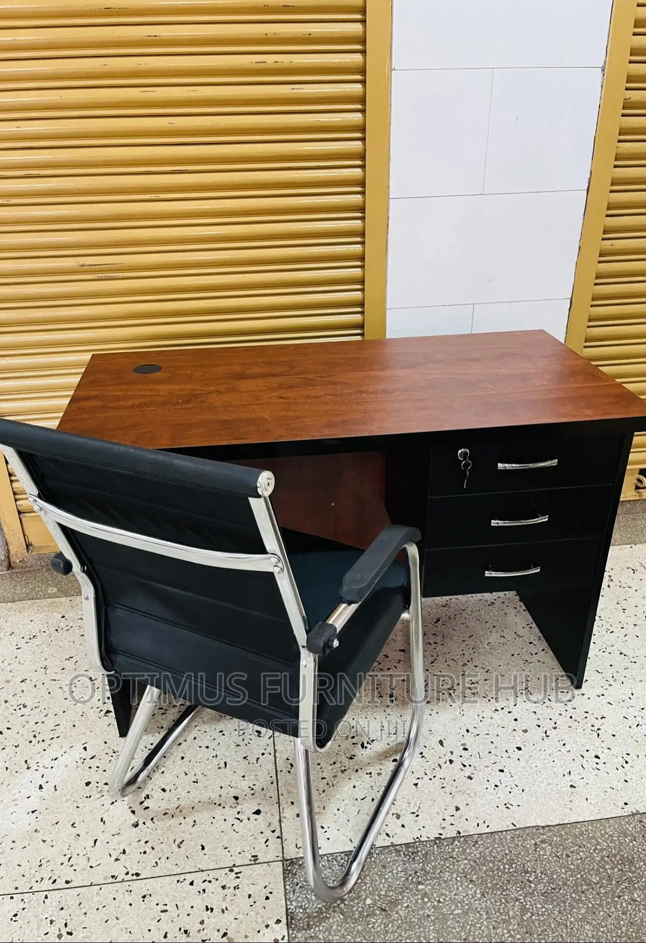Office Desk and Black Chair.