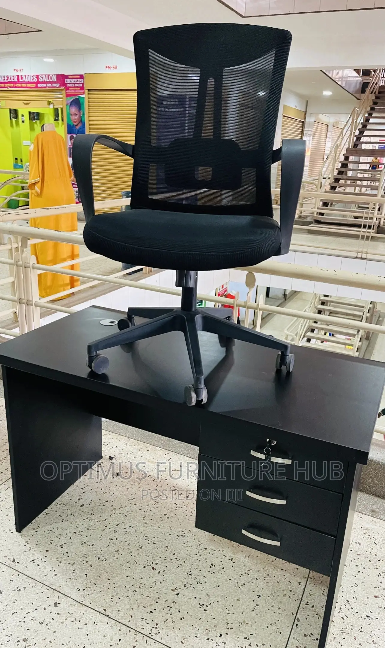 Black Desk and Black Chair