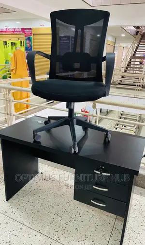 Black Desk and Black Chair
