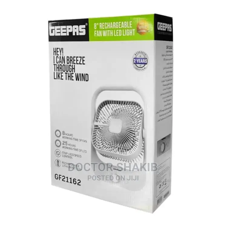 Geepas 8" Rechargeable Fan With Led Light_g721162