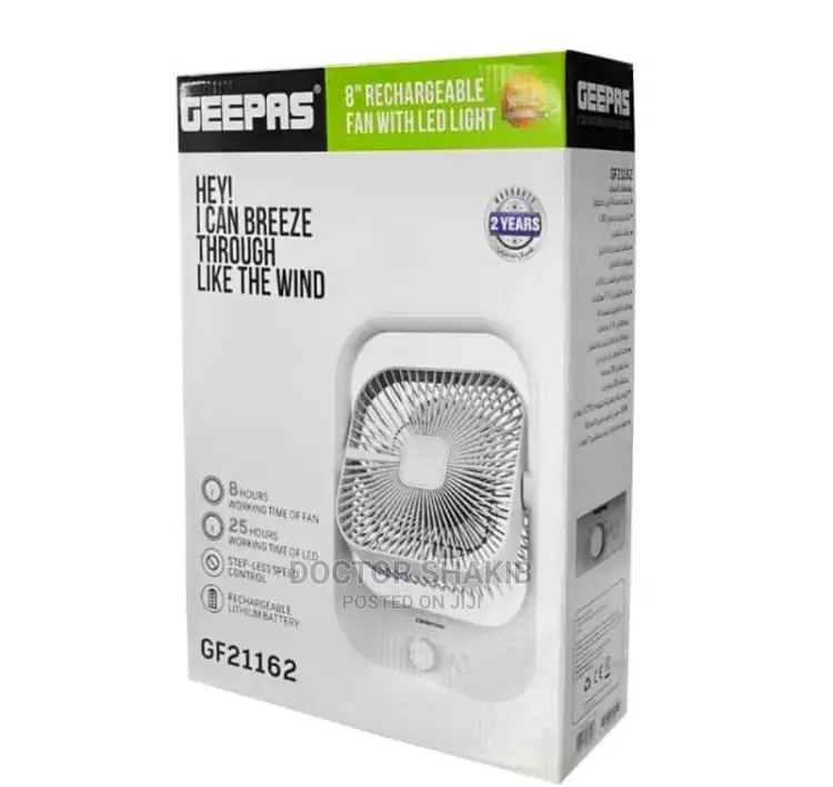 Geepas 8" Rechargeable Fan With Led Light_g721162
