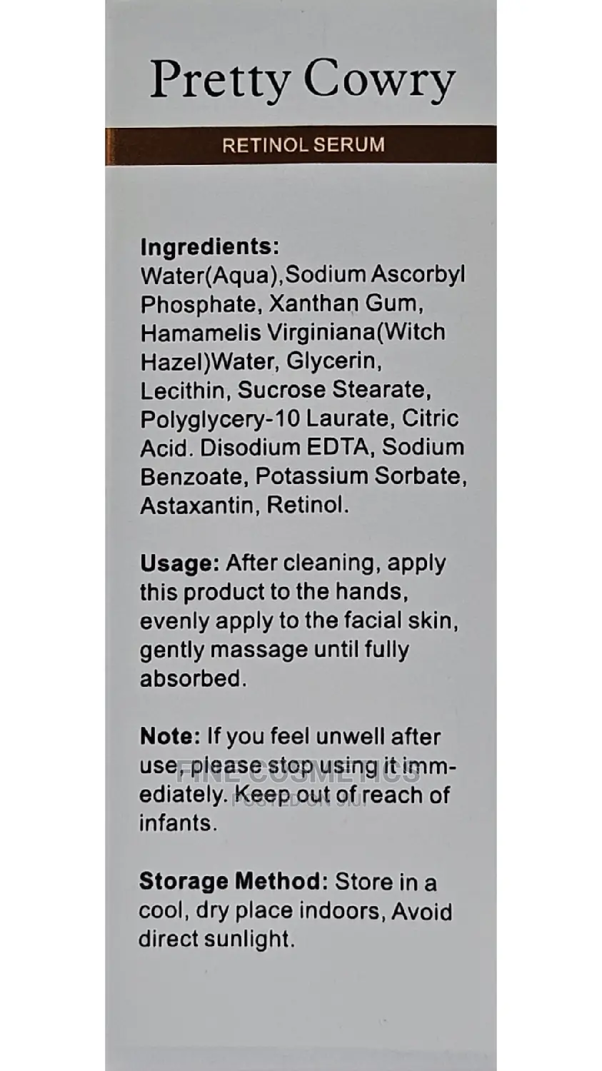 Pretty Cowry Anti Ageing Retinol Serum With Carrot Extracts.