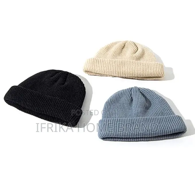 Men Women Solid Color Knitted Cap Warm Woolen Headsock