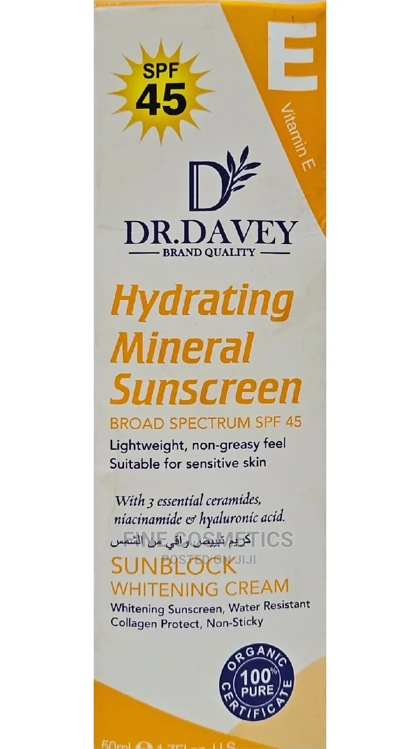 Dr Davey Hydrating Mineral Sunscreen SPF45 Sunblock Cream