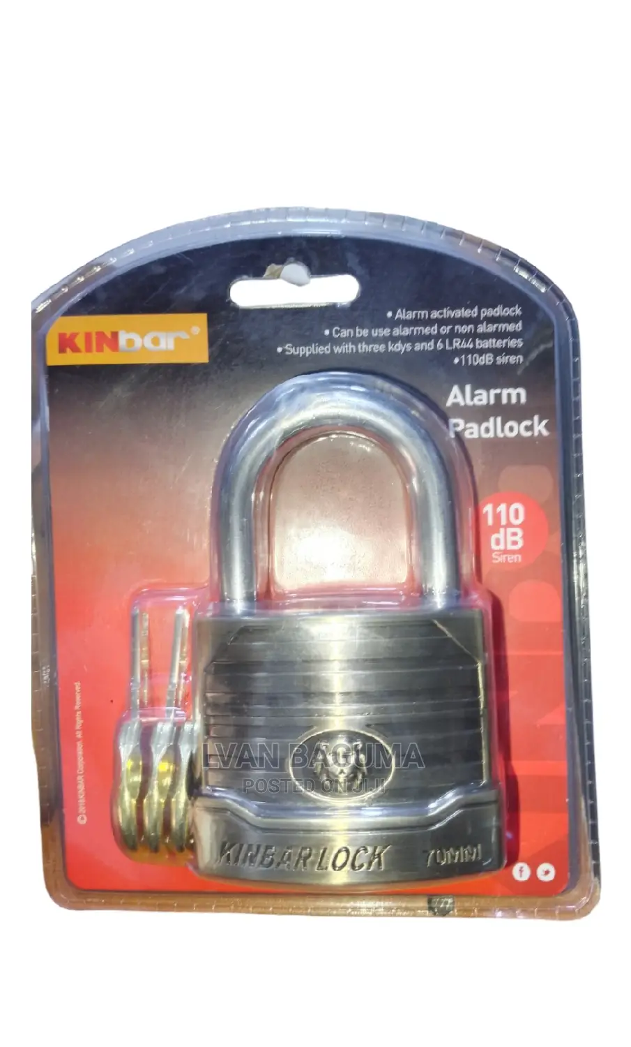 Kinbar Alarm Siren Padlock 70mm - Metallic, Without Guard