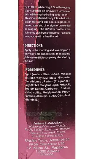 GOLD OLIVE 100% Natural Whitening+Sun Protective Body Lotion