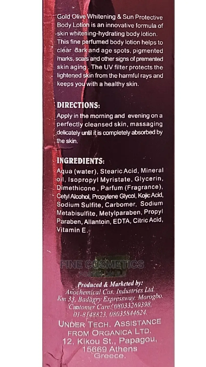 GOLD OLIVE 100% Natural Whitening+Sun Protective Body Lotion