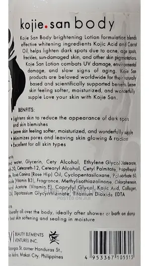 Original Kojie San CARROT  Skin Lightening Body Lotion.
