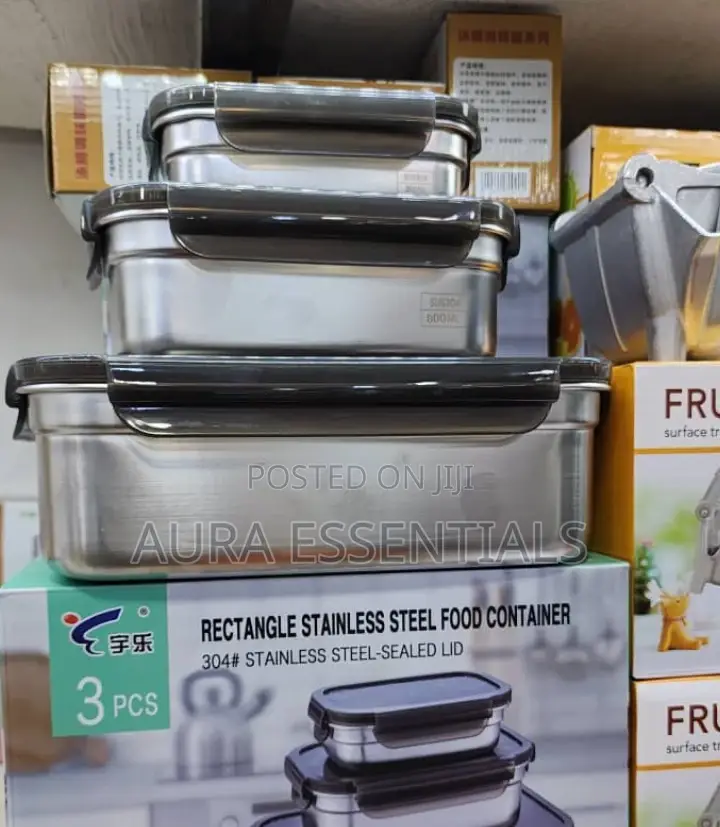 3pcs Rectangle Stainless Steel Food Containers