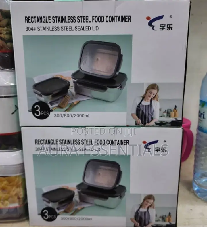3pcs Rectangle Stainless Steel Food Containers