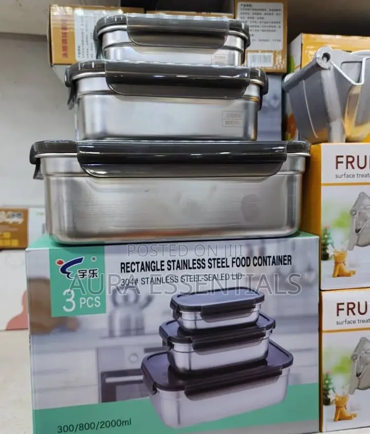 3pcs Rectangle Stainless Steel Food Containers
