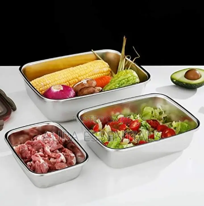 3pcs Rectangle Stainless Steel Food Containers