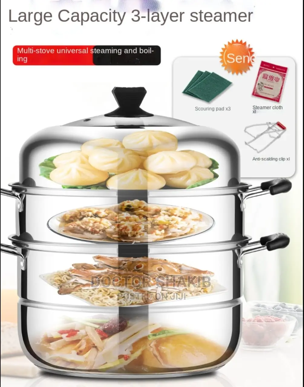 3 Layered Stainless Steel Household Steamer