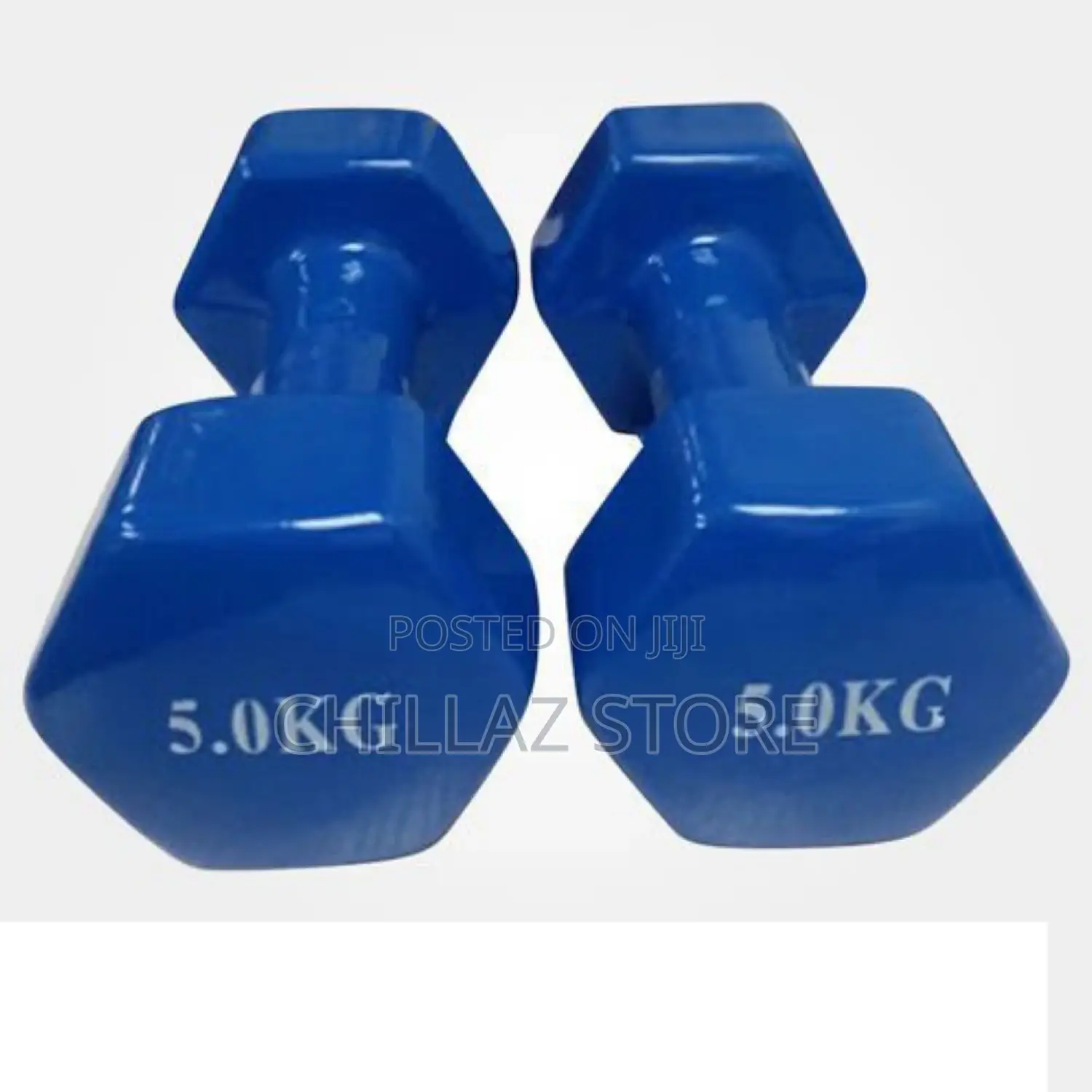 A Pair of Blue 5kg Dumbbells.