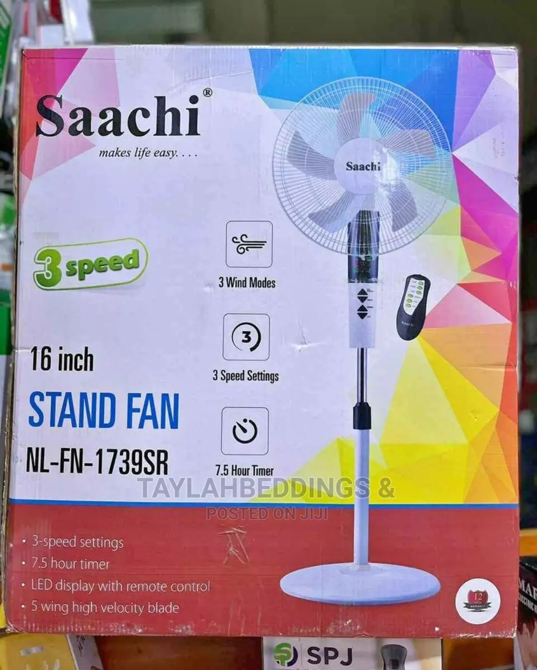 White 16" Digital Saachi Pedestal Fan With Remote Control