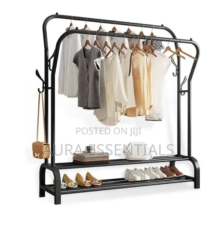 Clothing Garment Rack With Bottom Shelf