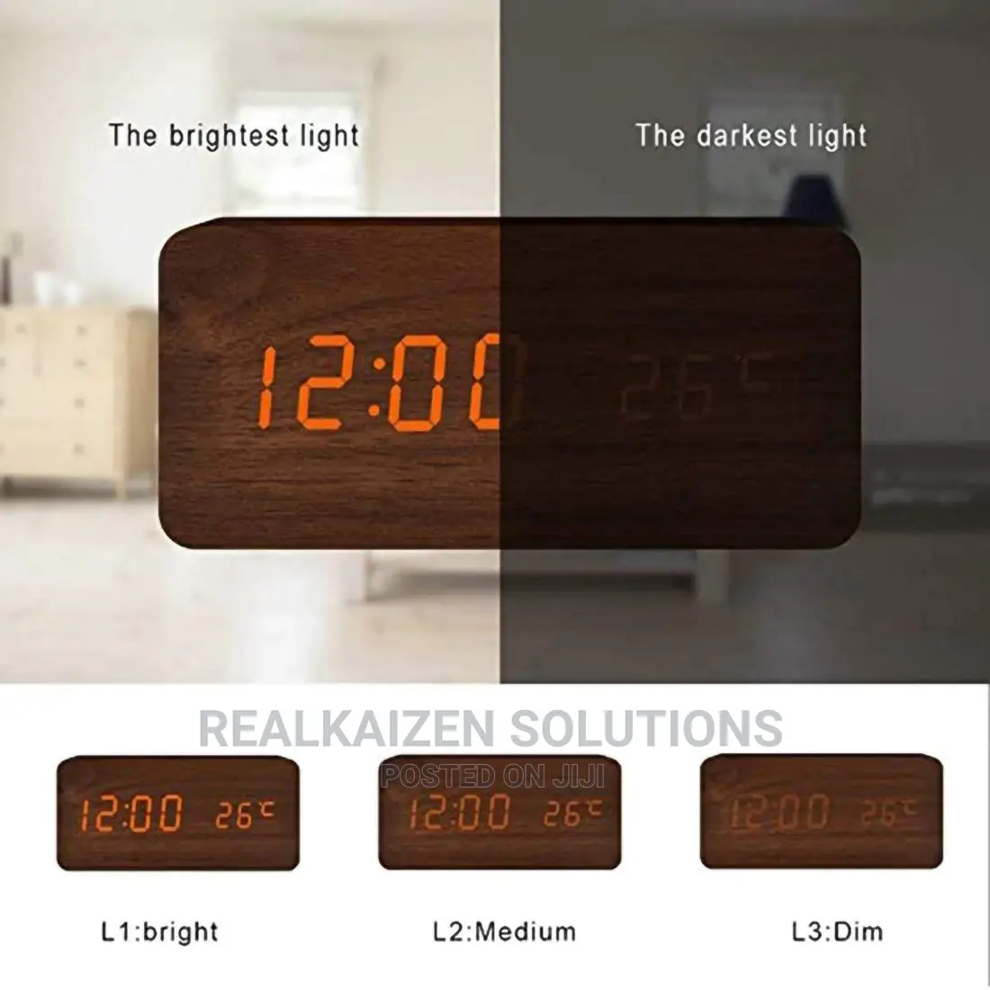 Wooden Digital Alarm Decor Clock With Temperature Display