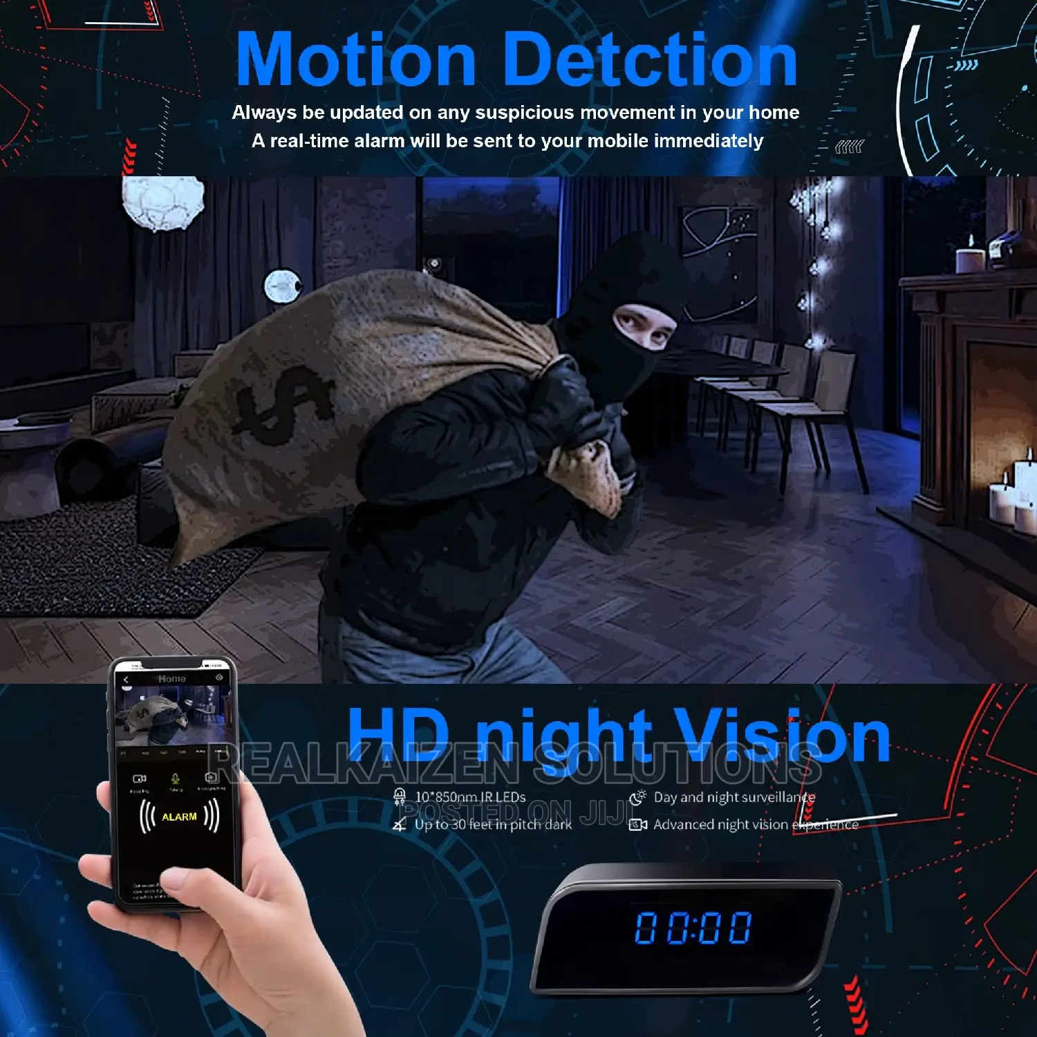 Wifi HD Spy Alarm Clock With Night Vision | Motion Detection