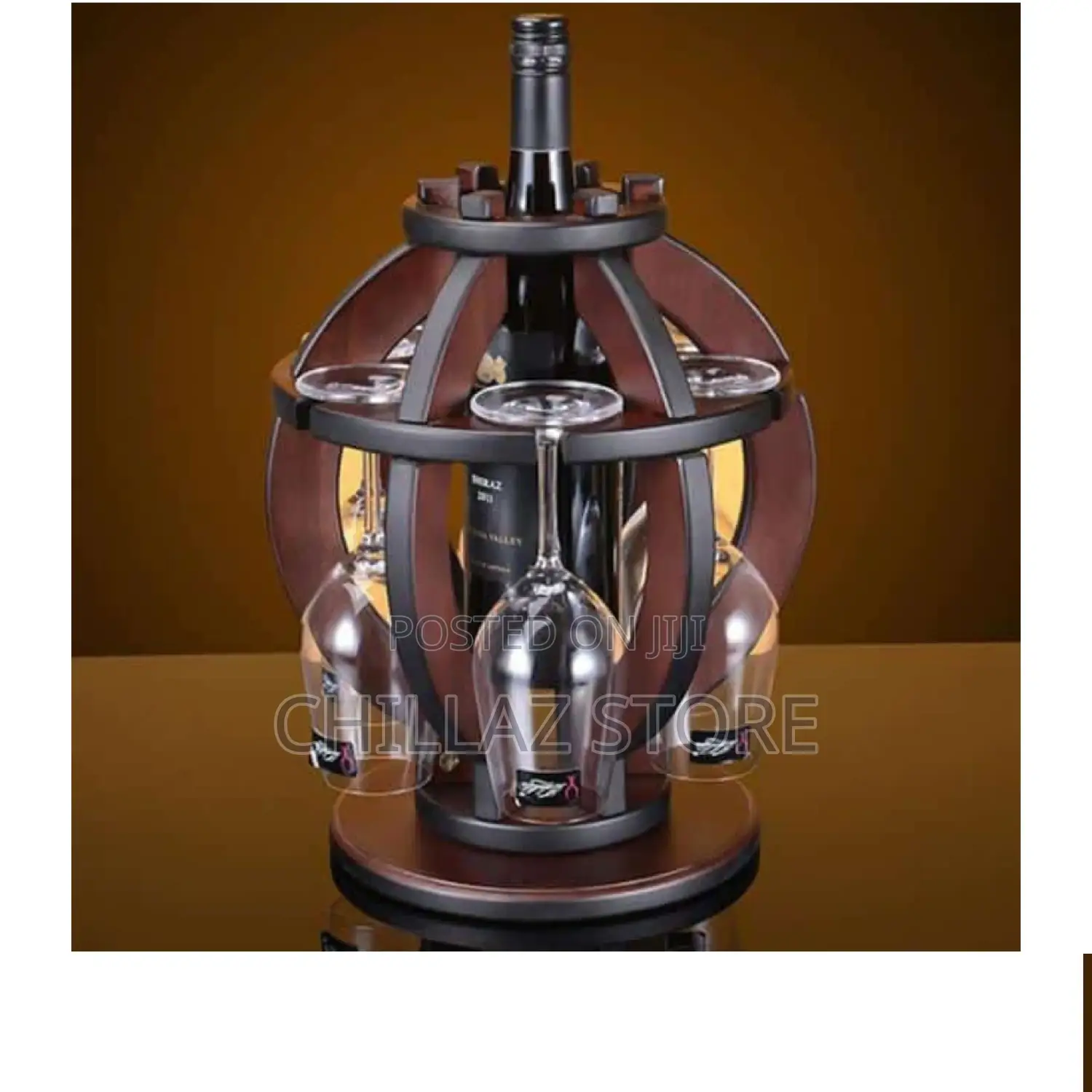 Wooden Wine Bottle and Glass Holder.