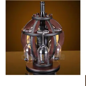 Wooden Wine Bottle and Glass Holder.