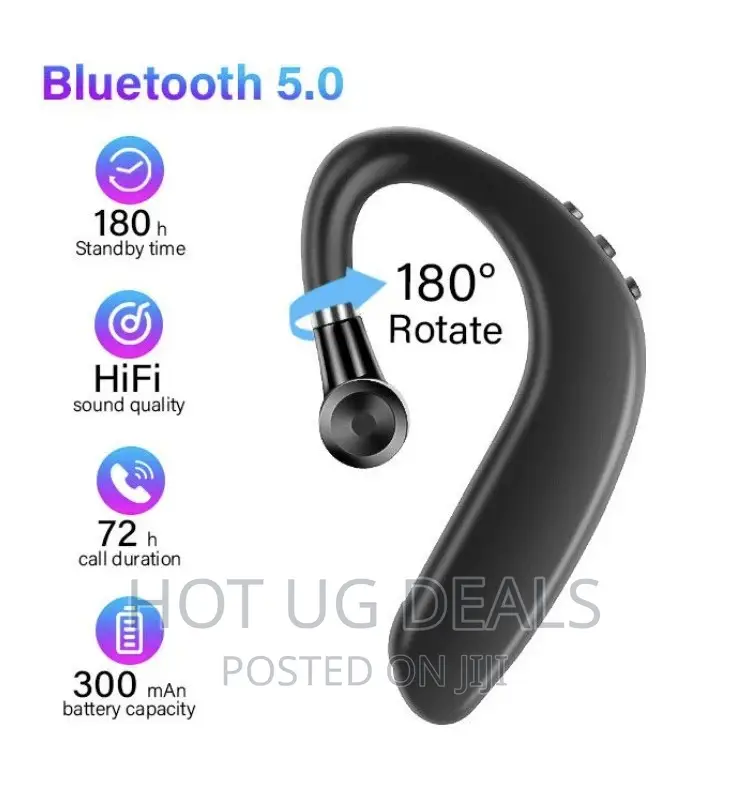 Bluetooth Earphone Earhook Headphone S109 With Mic- Black