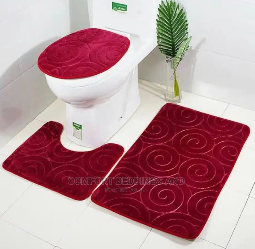 3 Pc Toilet Mat Set Red