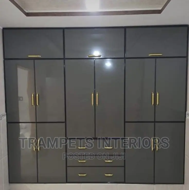 Wardrobes Designs/ Dark Grey With Gold Handles Cal
