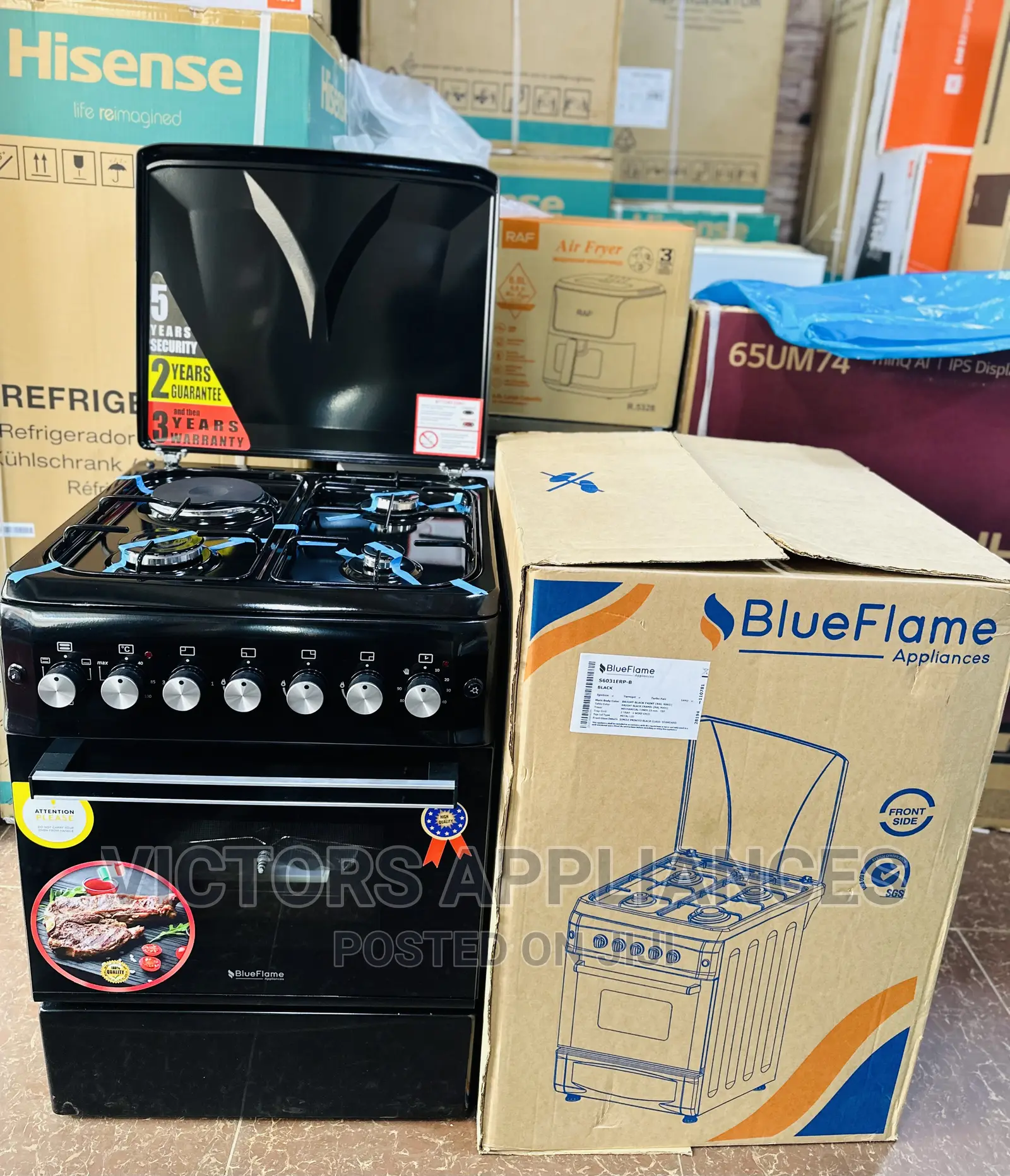 Blueflame Cooker 3gas 1electric 60x60cm Black