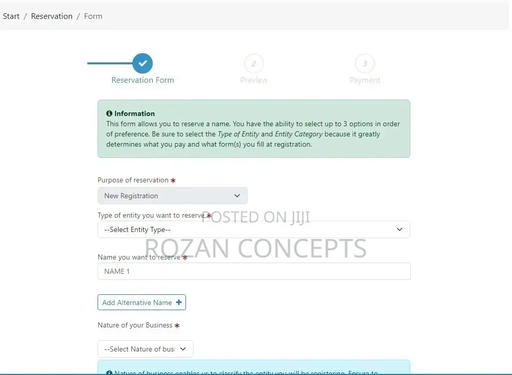 Company Name Reservation