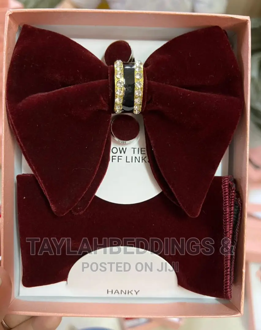 Men's Red VELVET Gold Oversized Butterfly Bowtie Big Bow Tie