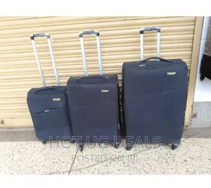 Set of 3pcs of Travel Fabric Leather Suitcase- Black