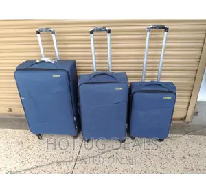 3pcs Set of Fabric Leather Travel Suitcases- Navy Blue