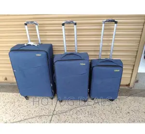 3pcs Set of Fabric Leather Travel Suitcases- Navy Blue