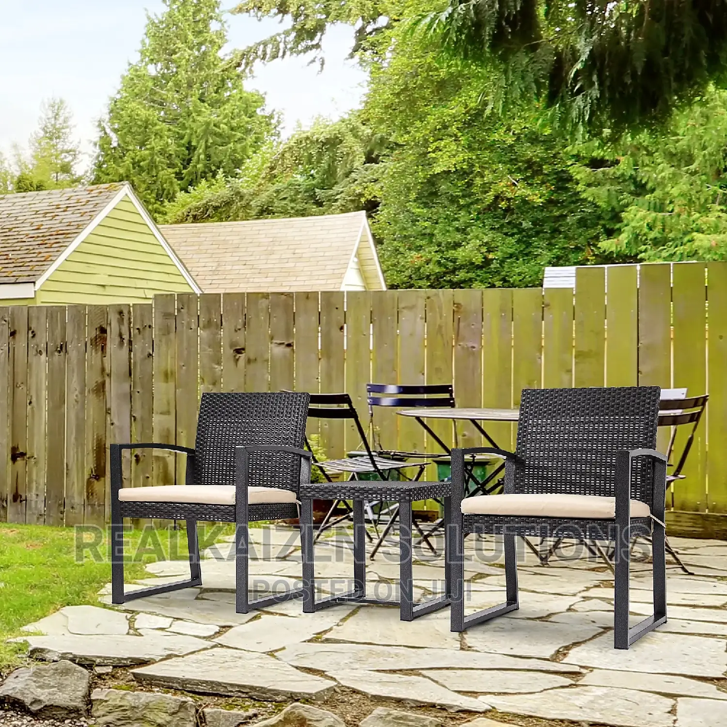 3pc Rattan Style Garden Bistro Set Armchairs Tea Table Set