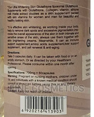 Ultra Skin Whitening Liposomal Glutathione + Collagen 60caps