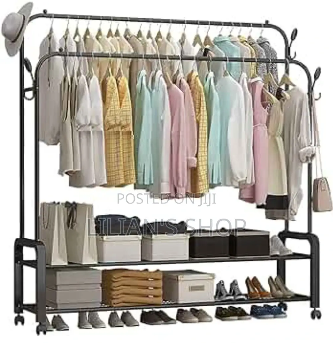 Multifunction Metallic Shoe and Clothes Rack With Wheels