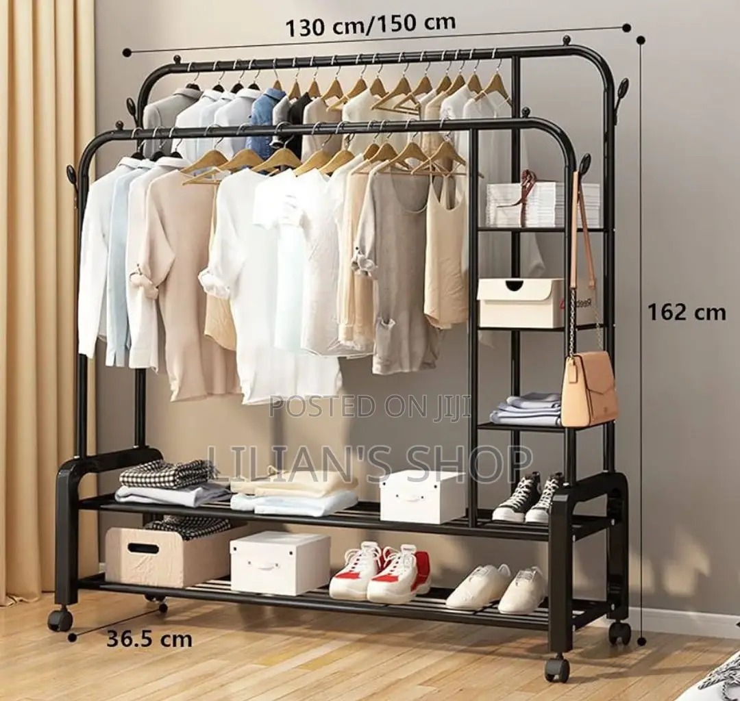Multifunction Metallic Shoe and Clothes Rack With Wheels