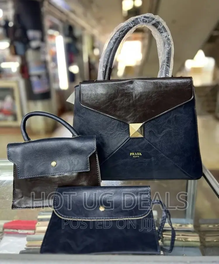 Ladies Handbag Tote Bags and Wallet Set of 3pcs- Dark Blue