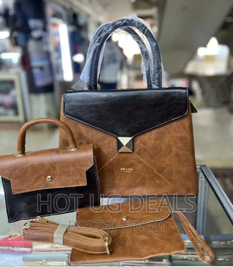 Ladies Handbag Tote Bags and Wallet Set of 3pcs- Brown