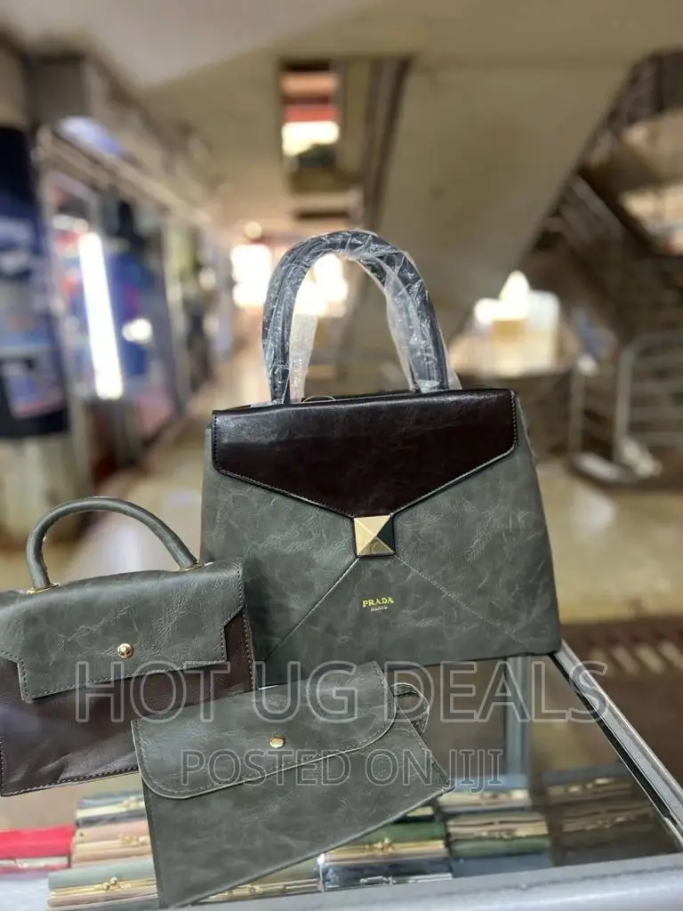 Ladies Handbag Tote Bags and Wallet Set of 3pcs- Grey