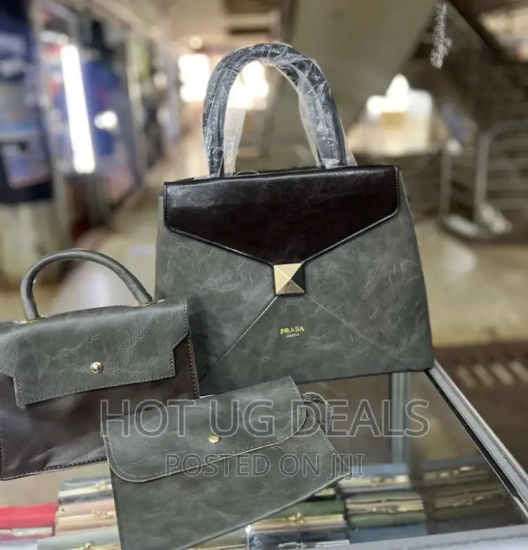 Ladies Handbag Tote Bags and Wallet Set of 3pcs- Grey