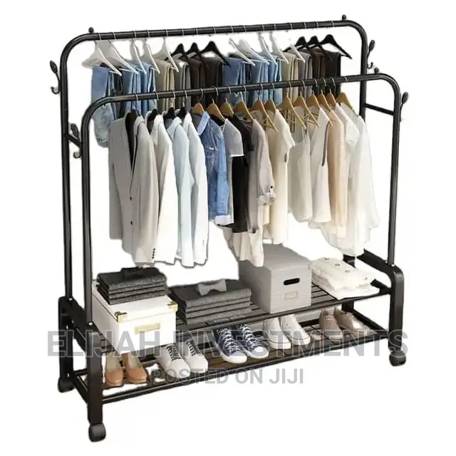 Double Pole Drying Clothes Hanger Organizer Rack