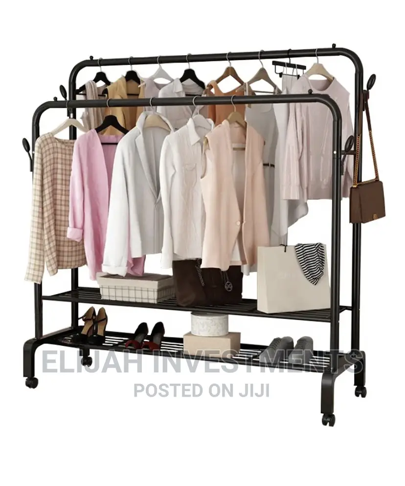Double Pole Drying Clothes Hanger Organizer Rack