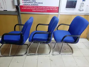 Blue Non Rotating Visitor Chairs, 3 Pieces