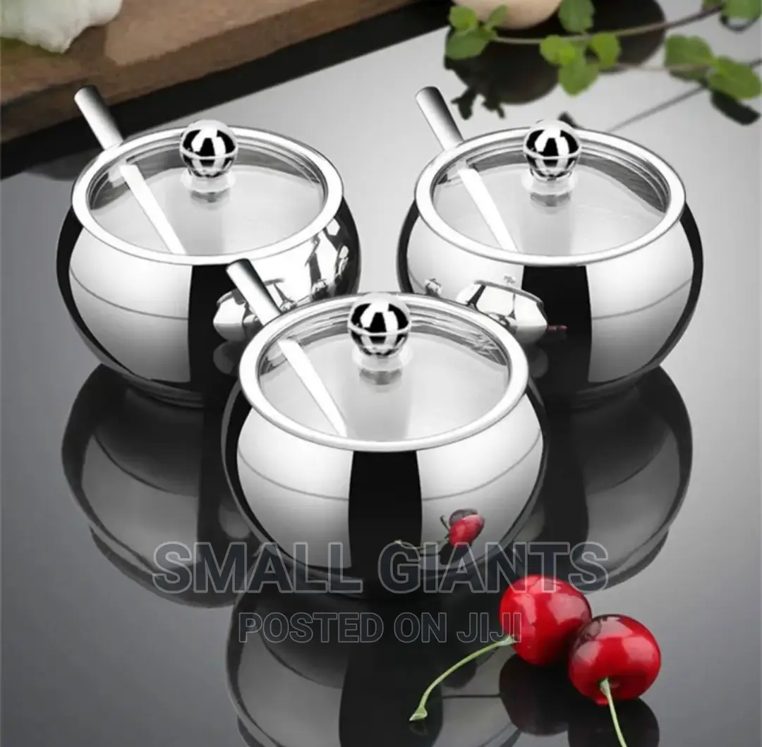 Stainless Steel Sugar Bowl With Lid and Spoon