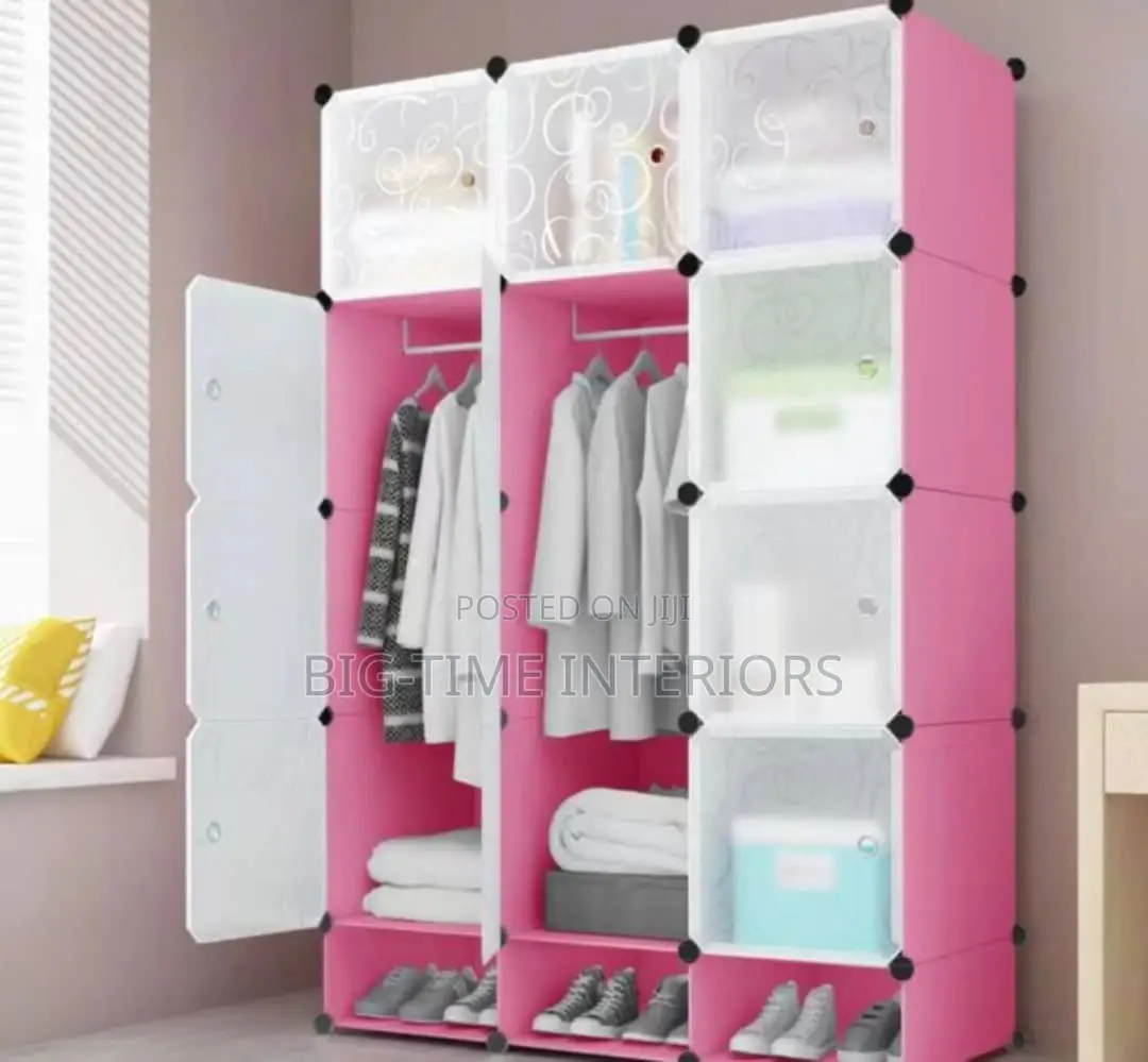 3 Column Plastic Wardrobe-Pink