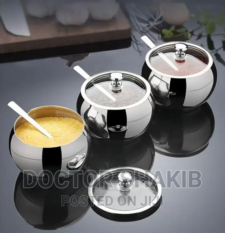 Stainless Steel Sugar Bowl With Lid and Spoon
