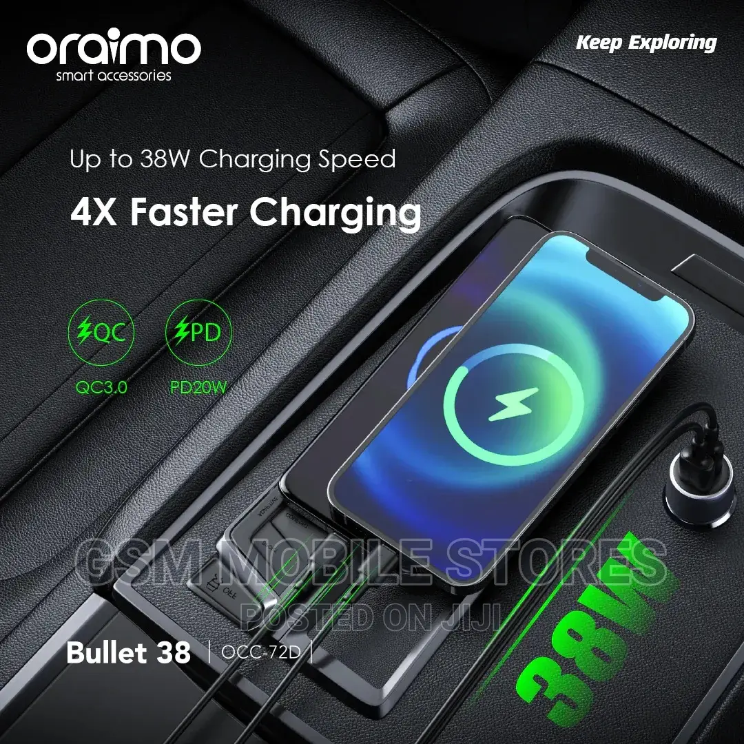 Oraimo Bullet 38 38W Fast Charging Compact Safe Car Charger
