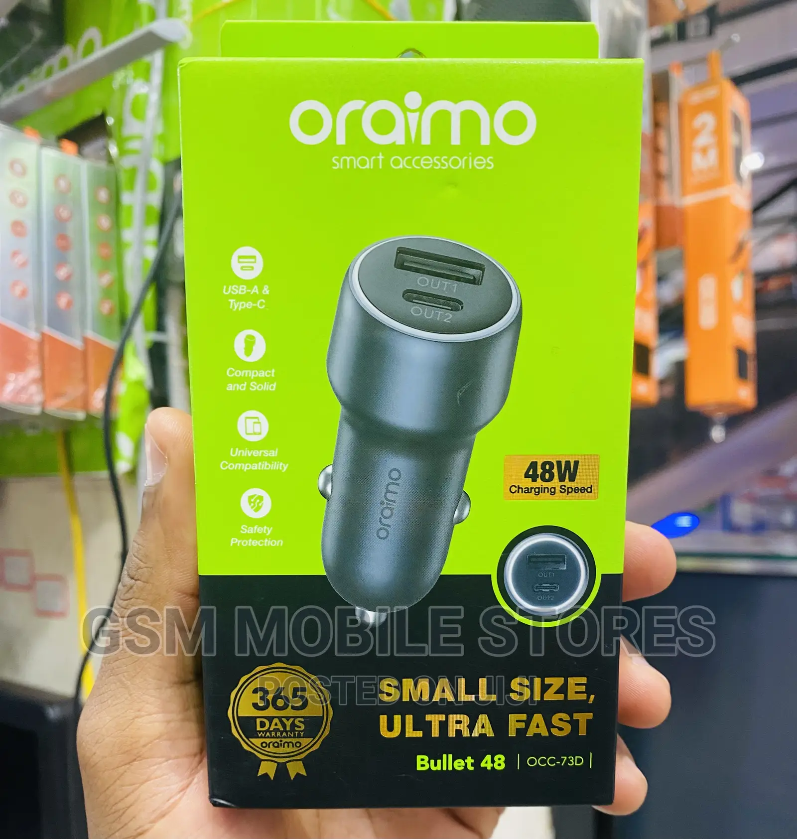 Oraimo Bullet 38 38W Fast Charging Compact Safe Car Charger