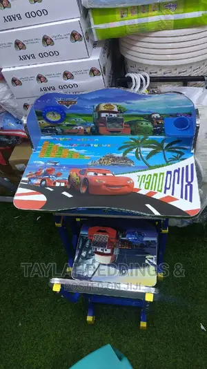Kids Character Study Desk Set Adjustable Table Chair-Cars